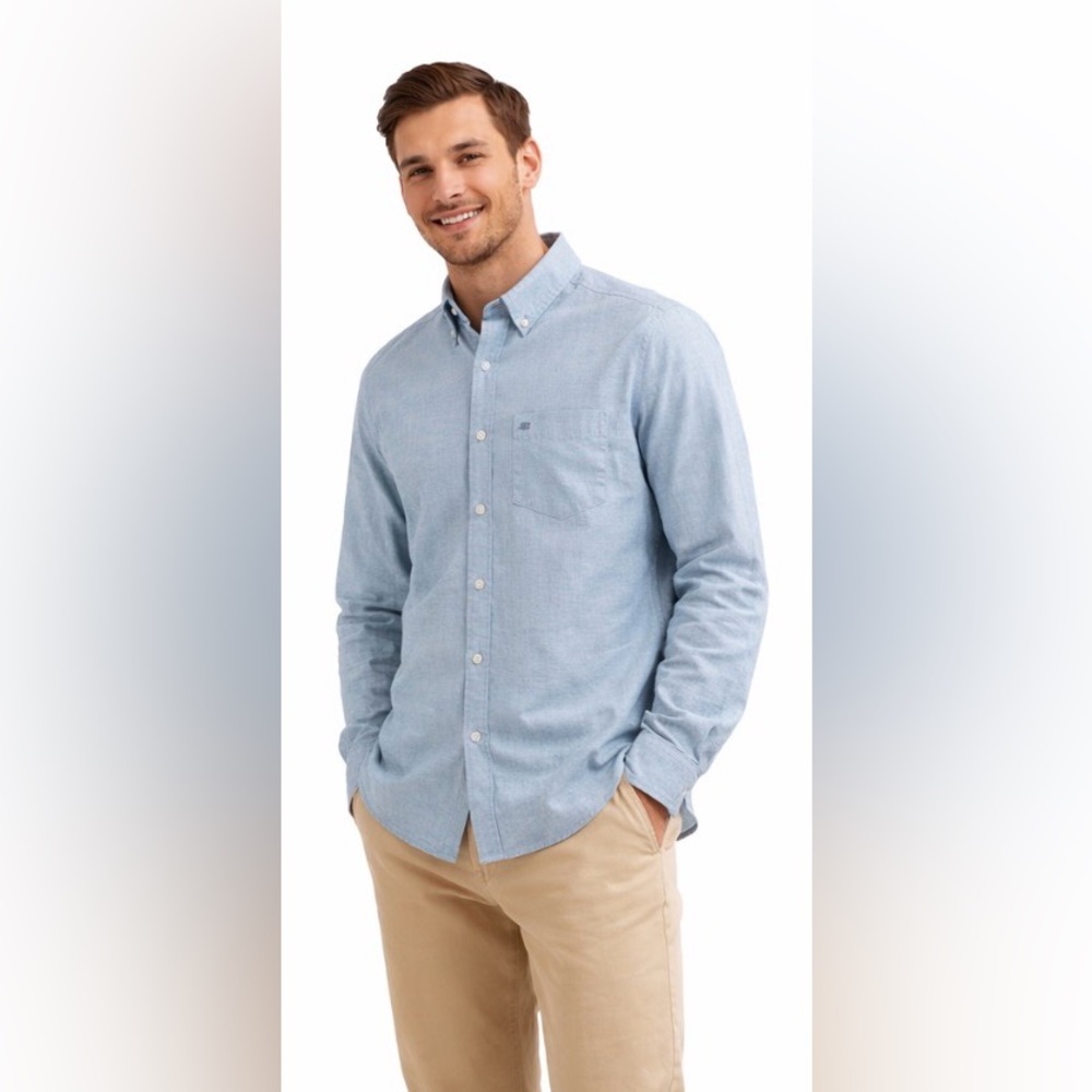 Ben Sherman Beatnik Wash Blue Denim Button Down Shirt L Mod Fit Textured Cotton